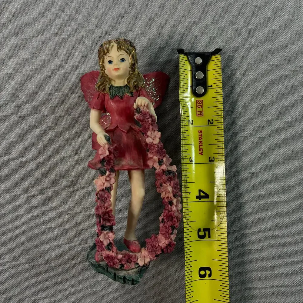 Vintage Pink Fairy Figurine Floral Garland Glitter 6 Inch Missing One Wing